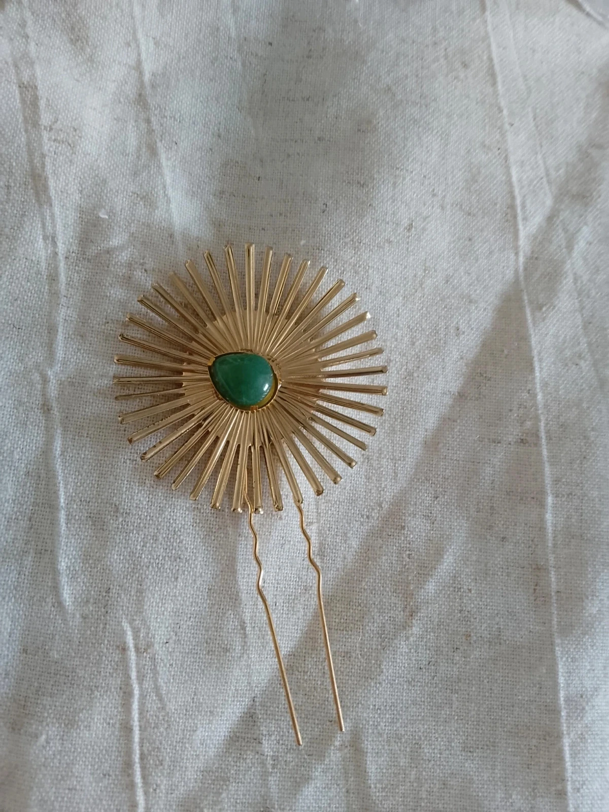 Barrette soleil pierre d'agate verte